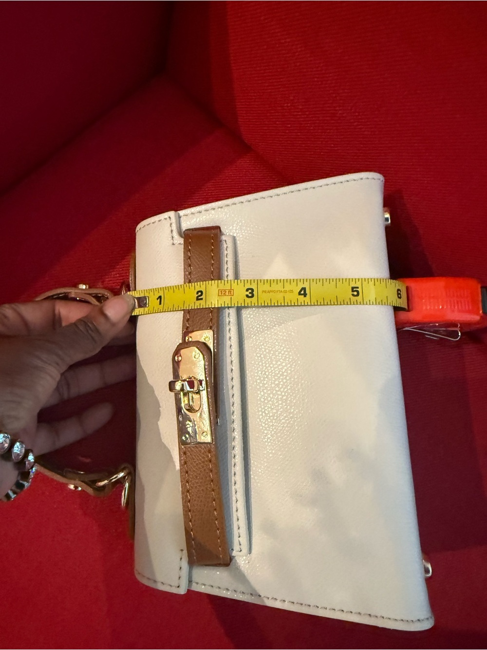 Italian Saffiano Leather Top Handle Bag | Cream & Crossbody - Picture 5 of 8